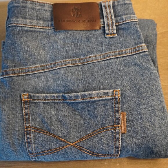 Brunello Cucinelli Monili Jeans Blue Denim Boyish Tapered Leg Waist 32" Size 8 - Picture 8 of 10
